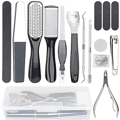 Afbeelding van Cheeroyal Professionele pedicure kit, 15 stuks roestvrijstalen voetvijl, en manicure, pedicure, nagelknipper harde huidverwijderaar, voetverzorgingsset voor vrouwen, mannen, salon, thuis