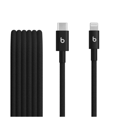 Afbeelding van Beats kabel voor USB C naar Lightning Geweven, snelladen, stevig ontwerp dat niet in de knoop raakt, compatibele oplader Apple apparaten met poorten (1,5 m) zinderend zwart