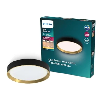 Afbeelding van Philips Hanno plafondlamp SceneSwitch lichttechnologie 24W Warmwit licht Zwart met goud design