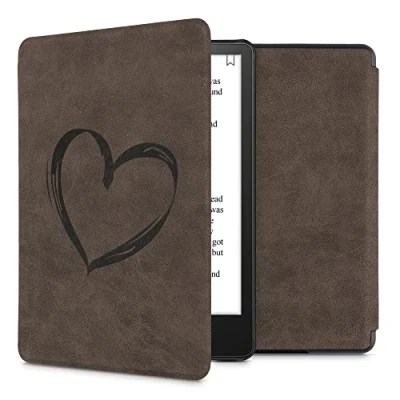 Afbeelding van kwmobile hoes compatibel met Amazon Kindle Paperwhite 11. Generation 2021 Hoesje voor ereader in donkerbruin Brushed Hart