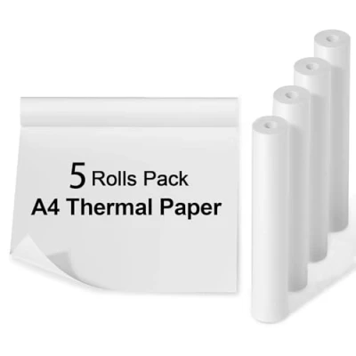 Afbeelding van Strehknewen 5 rollen thermisch papier, A4, 210 mm x 30 8,7 m, wit A4 printerpapier voor Phomemo thermische printer, BPA vrij, waterafstotend, kantoor, school, thuis