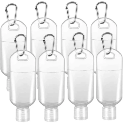 Afbeelding van hand Sanitiser fles met Clip x8 GENERISE 50ml navulbare Sanitizer flessen Flip Top Deksel &amp; haak Karabijnhaak