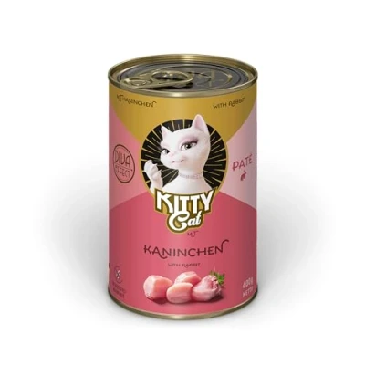 Afbeelding van KITTY Cat Paté Konijn, 6 x 400 g, natvoer voor katten, graanvrij kattenvoer met taurine, zalmolie en groenlipmossel, compleet voer een hoog vleesgehalte, Made in Germany