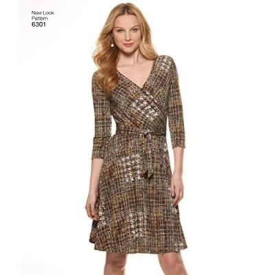 Afbeelding van New look Maat A 8 10 12 14 16 18 20 &quot;Just 4 Knits&quot; naaipatroon 6301 Misses&#039; Mock Wrap gebreide jurken, meerkleurig