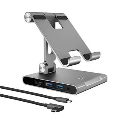 Afbeelding van j5create Verstelbare Tabletstandaard met USB Type C Docking Station voor iPad Pro/Air/Mini : 4K60 HDMI, 2 x A 5Gbps, 100W PD Opladen, microSD/SD kaartlezer, 3,5 mm audio aansluiting (JTS224)