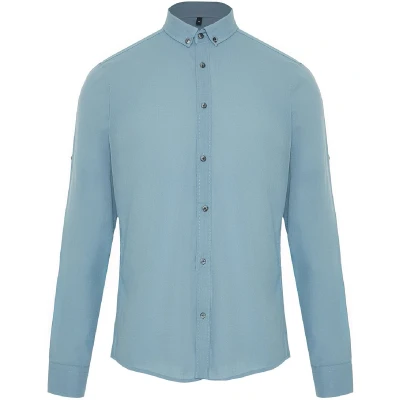 Afbeelding van Trendyol Wit Overhemd Met Knoopjeskraag, Epauletten, Slim Fit, Lange Mouwen, 100% Katoen En Linnenlook Tmnss20Go0189
