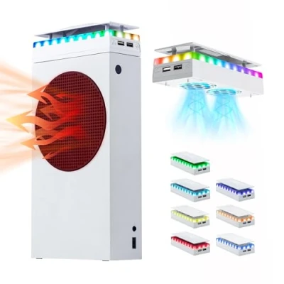 Afbeelding van Mcbazel Xbox Series S Cooling Fan Dust Cover with 7 RGB Lighting Effects, Support 3 Speeds 4000/4300/4500 RPM/USB Data Transfer/Charging Port/RGB Dual Cooler Case for White