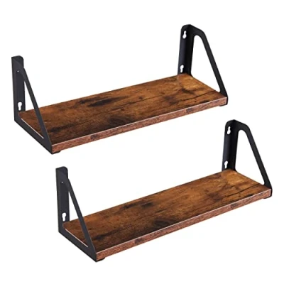 Afbeelding van ACAZA Set van 2 wandplanken 40 x 12 11 bruin vintage hout en zwart