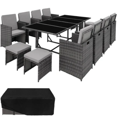 Afbeelding van tectake luxe wicker zitgroep Palma 8+4+1 grijs/grijs
