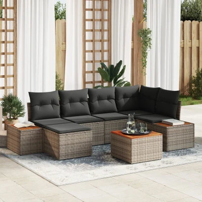 Afbeelding van vidaXL 7 delige Tuin Sofa Set met Kussens Grijs Poly Rattan Acacia