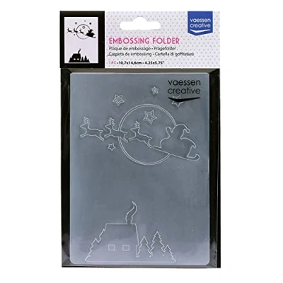 Afbeelding van Vaessen Creative Embossing Folder, Santa Claus Vliegende Slee 14,5x10,8x0,5 cm, 1 eenheid, voor verjaardag, geboorte, kerstkaarten en papierambachten