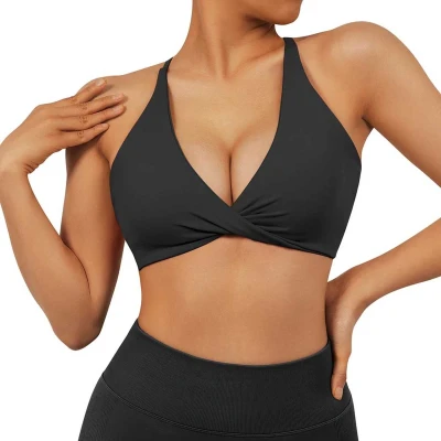 Afbeelding van Zwarte Sport Beha voor Vrouwen Fitness Top Kruisbandjes Uitneembare Cups