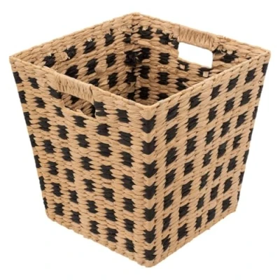 Afbeelding van Gevlochten rieten opbergmand vierkant beige/zwart 31 x cm Opbergmanden