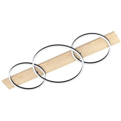 Afbeelding van EGLO LED plafondlamp Boyal, 3 lichts plafondspot van hout, metaal, kunststof, woonkamerlamp in natuurlijke kleurenel, zwart, wit, FSC gecertificeerd, warm L 101 cm