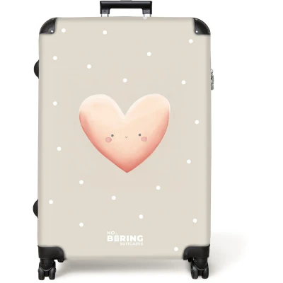Afbeelding van NoBoringSuitcases.com® Koffer groot Reiskoffer lichtgewicht Roze hart omringd door beige stippen Rolkoffer met 4 wielen Grote trolley XL 98 liter bagage