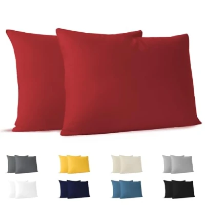 Afbeelding van Dreamzie Kussensloop (Set van 2) Rood Katoen Voor Kussens 40 x 60 cm 100% Jersey Beddengoed Dubbel Bed Kussenbeschermer Bestendig en Hypoallergeen