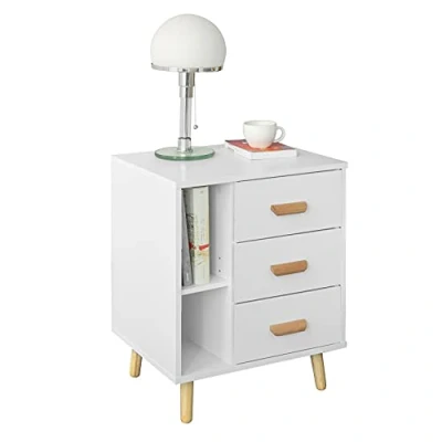 Afbeelding van SoBuy FBT95 W Side Table End of Sofa Nachtkastje met 3 lades en 2 opbergplanken 48x40x60 cm