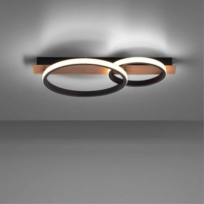 Afbeelding van Just Light Plafondlamp Trooper zwart met hout 53cm 15615 78