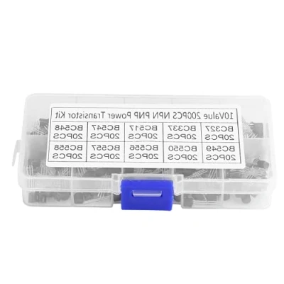 Afbeelding van 200 delige transistorassortimentset, NPN PNP BC327 BC337 BC517 BC547 BC548 BC549 BC550 BC556 BC557 BC558 met transparante doos