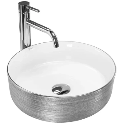 Afbeelding van REA Sami Opzetwastafel Waskom Ø 36 x 11.5 cm Zilver/Glans Wit