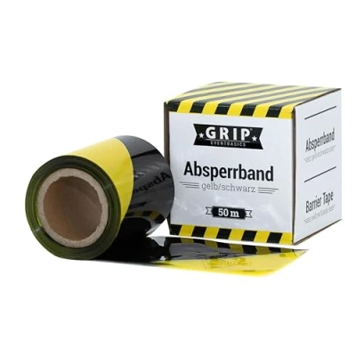 Afbeelding van GRIP Eventbasics Afsluitband, scheurvast, geel zwart, 50 m x 70 mm, PE afsluitband in afrolkarton, niet klevend