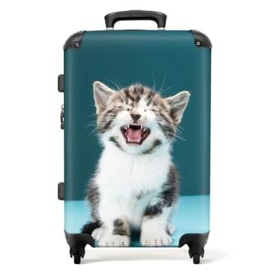 Afbeelding van NoBoringSuitcases.com® Kinderkoffer meisje kitten Trolley koffer kind 20 kg bagage