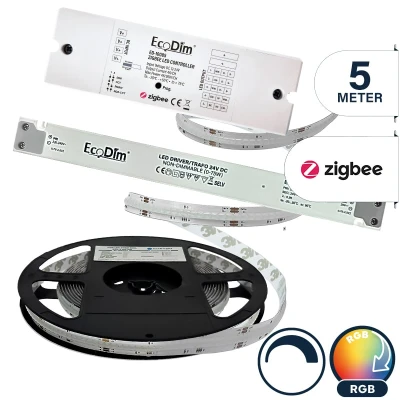 Afbeelding van Led strip 5 meter RGB Zigbee COB 24V Complete set Afknipbaar met 3M plakstrip Geschikt voor Philips Hue