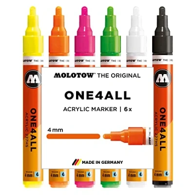 Afbeelding van Molotow One4All 227HS Acryl Marker Display Set Complete (4mm punt, hoogdekkend en permanent Etui neonset 6 Stuk meerkleurig