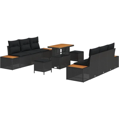 Afbeelding van vidaXL 9 delige tuin sofa set met kussens zwart poly rattan acacia