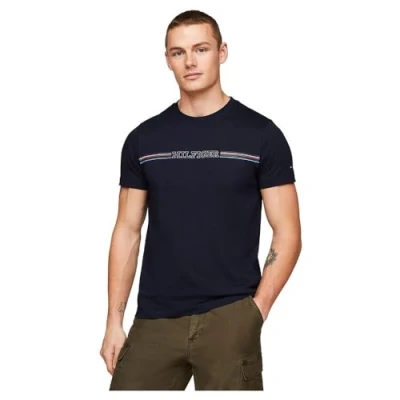 Afbeelding van Tommy Hilfiger Stripe Chest TEE Tshirt print, Heren, Maat: Small, Desert sky