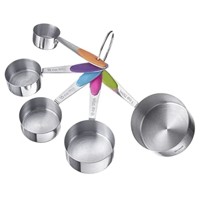 Afbeelding van Westmark 5 maatlepels, set, met ring verbonden, voor 30 ml, 60 80 125 250 roestvrij staal/siliconen, pendo, zilver/groen/roze/blauw/paars/oranje, 30612270