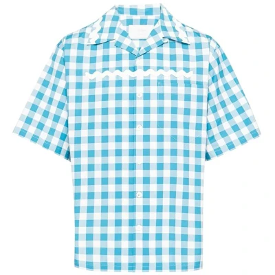 Afbeelding van Checked Cotton Shirt with Front Button Closure Blue