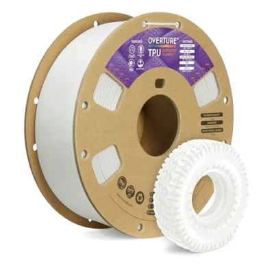 Afbeelding van OVERTURE TPU Filament 1.75mm Flexible Roll, 95A Soft 3D Printer Filament, 1kg Spool (2.2 lbs), Dimensional Accuracy +/ 0.02 mm(White)