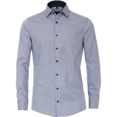 Afbeelding van VENTI modern fit overhemd blauw dessin structuur (contrast) Strijkvrij Boordmaat: 40