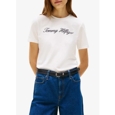 Afbeelding van Tommy Hilfiger Script Regular Tshirt print, Dames, Maat: XXS, Ecru