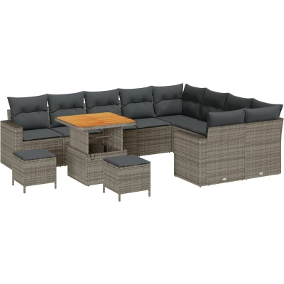 Afbeelding van vidaXL 12 delige Tuin Sofa Set met Kussens Grijs Poly Rattan Acacia