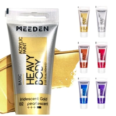 Afbeelding van MEEDEN acrylverf metallic set: 6 kleuren tubes 60 ml dikke voor schilderen, canvas, keramiek, hout, metaal
