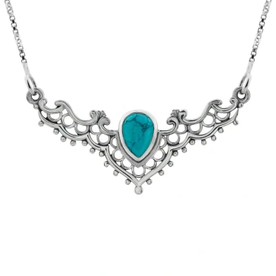 Afbeelding van Zilveren ketting dames met hanger ketting, Turkoois of Turquoise steen sierlijke bewerkingen
