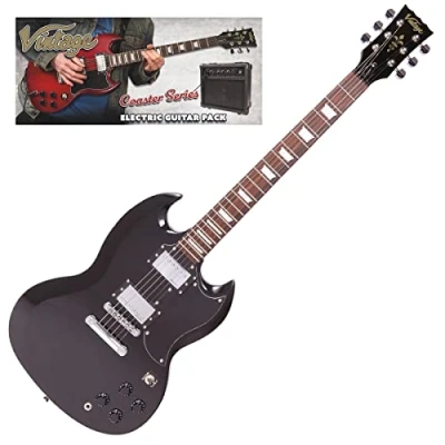 Afbeelding van Vintage VIP V69BLK Coaster Series Gloss Black Guitar Pack elektrische gitaar set met versterker