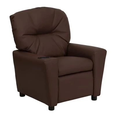 Afbeelding van Flash Furniture Hedendaagse kinderfauteuil met bekerhouder, leer, bruin, 66,04 x 53,34 cm
