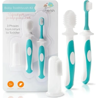 Afbeelding van Cherish baby Care Babytandenborstel 0 2 jaar Veiligheid getest en BPA vrij 3 pack (vingertandenborstel baby, siliconen tandenborstel peuter tandenborstel) Baby&#039;s eerste tandenborstelkit
