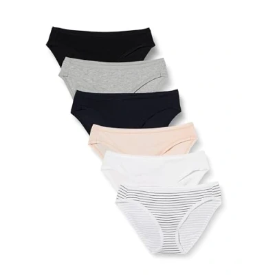 Afbeelding van Amazon Essentials Women&#039;s Katoenen onderbroek in bikinimodel (verkrijgbaar grote maten), Pack of 6, Heide/Streep/Veelkleurig, 48