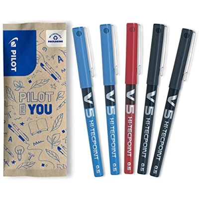 Afbeelding van PILOT Hi Tecpoint V5, rollerbalpen, set van 5 (blauw, zwart, rood)
