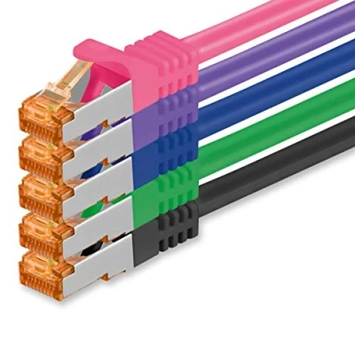 Afbeelding van 1aTTack.de 1m Cat.7 netwerkkabel 5 kleuren 02 stuks Gigabit Ethernet LAN kabel 10000 Mbit S patchkabel Cat7 FTP PIMF afscherming LSZH ruwe Rj45 plug Cat 6a x 1 meter