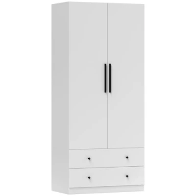 Afbeelding van HOMCOM Kleiderschrank Mehrzweckschrank 2 türig mit Kleiderstange und Schubladen Garderobenschrank für Schlafzimmer 79 x 43 180 cm Weiß