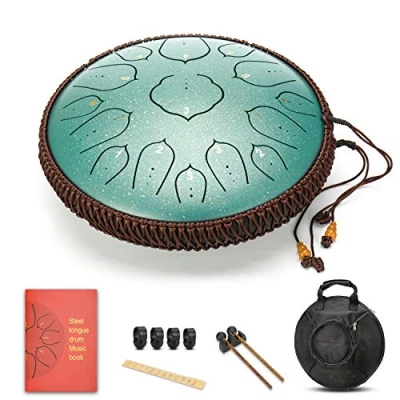 Afbeelding van Amkoskr 14 Inch 35 cm Stalen Tong Drum D Sleutel 15 Notities Percussie Instrument Hand Pan Met Hamers/Draagtas (Groen)