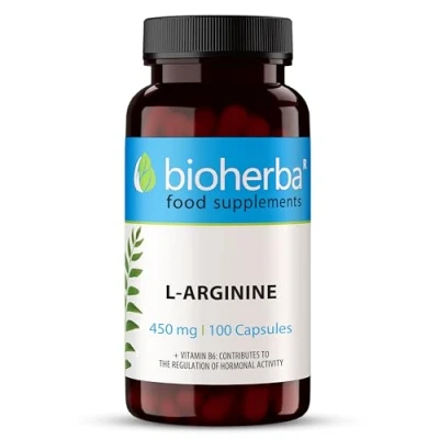 Afbeelding van L Arginine Capsules 450 mg met Vitamine B6 100 Stuks Ideaal voor Energie en Vitaliteit van BIOHERBA