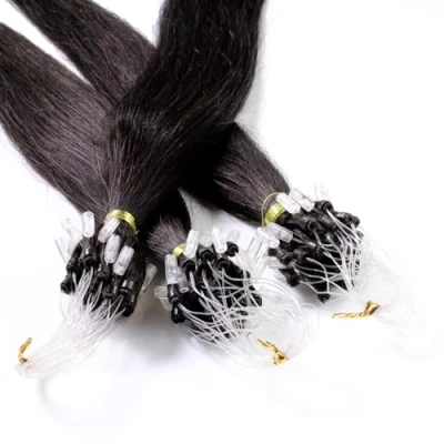 Afbeelding van hair2heart Microring Extensions van echt haar, glad, 25 strengen, 1 g, 40 cm, 4/0 middelbruin