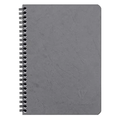 Afbeelding van Clairefontaine 785325C Collectie Age Bag Spiraal schrift Grijs A5 14,8x21 cm 100 Pagina&#039;s met Kleine Vierkantjes Wit Papier 90 g Glanzende Kartonnen Cover Leerachtige Korrel