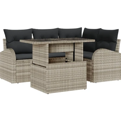 Afbeelding van vidaXL 5 Delige Tuin Sofa Set met Kussens Licht Grijs Poly Rattan